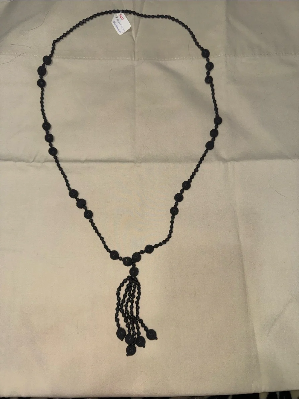 Victorian Black Faceted Bead Long Tassel Statement Necklace